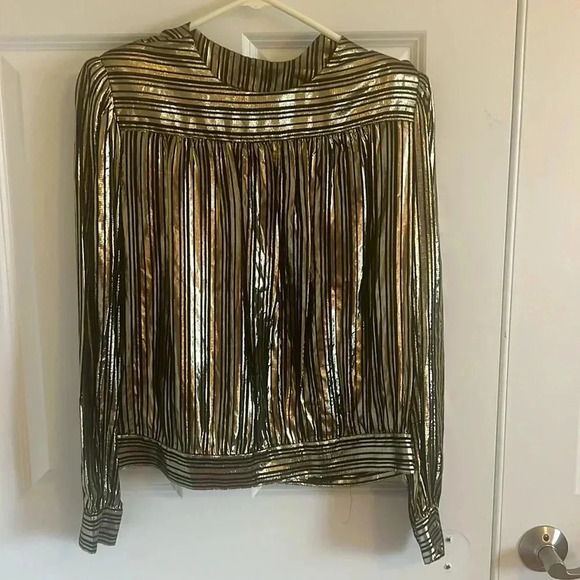 Vintage Lloyd Williams Size 10 Metallic Gold Blouse Long Sleeve - Picture 1 of 10